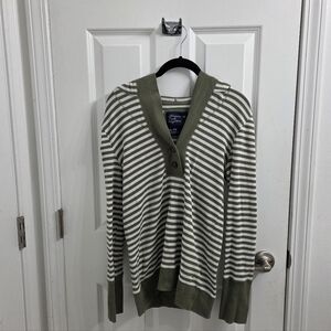 American Eagle Outfitters Green and White Striped Cardigan